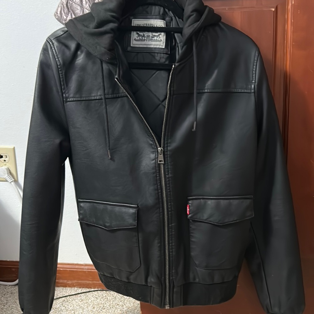 Levi’s Black Leather Strauss and Co. Hooded Jacket